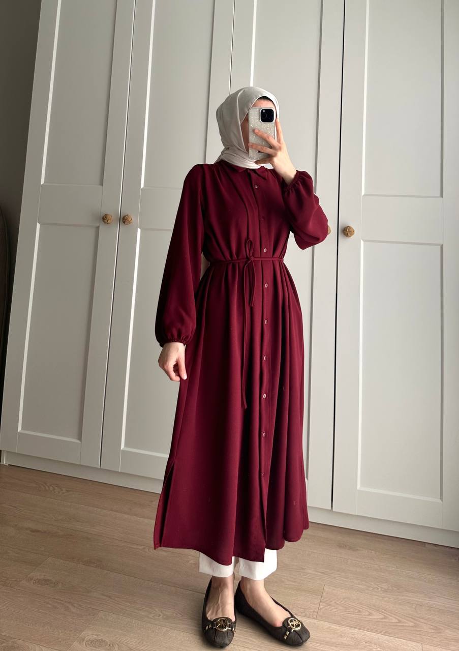 Elif İthal Krep Yırtmaçlı Tunik - Bordo