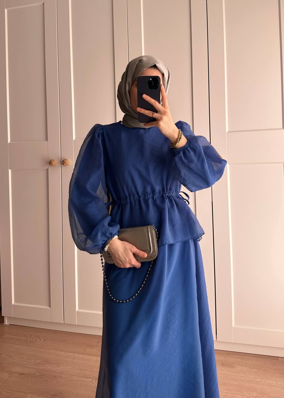 Manolya Organze Kumaş Elbise Lacivert