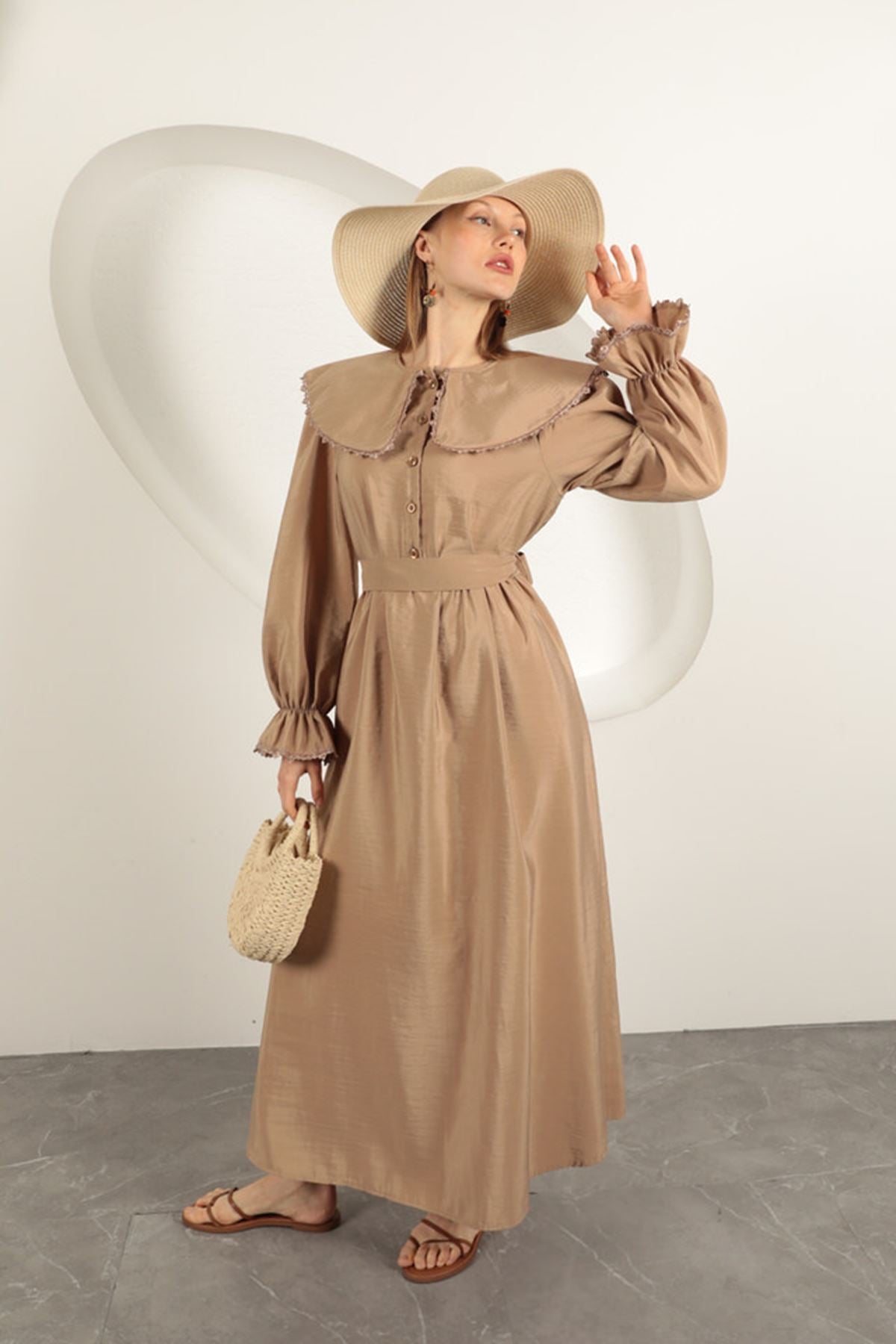 Modal Kumaş Dantelli Kadın Elbise-Vizon