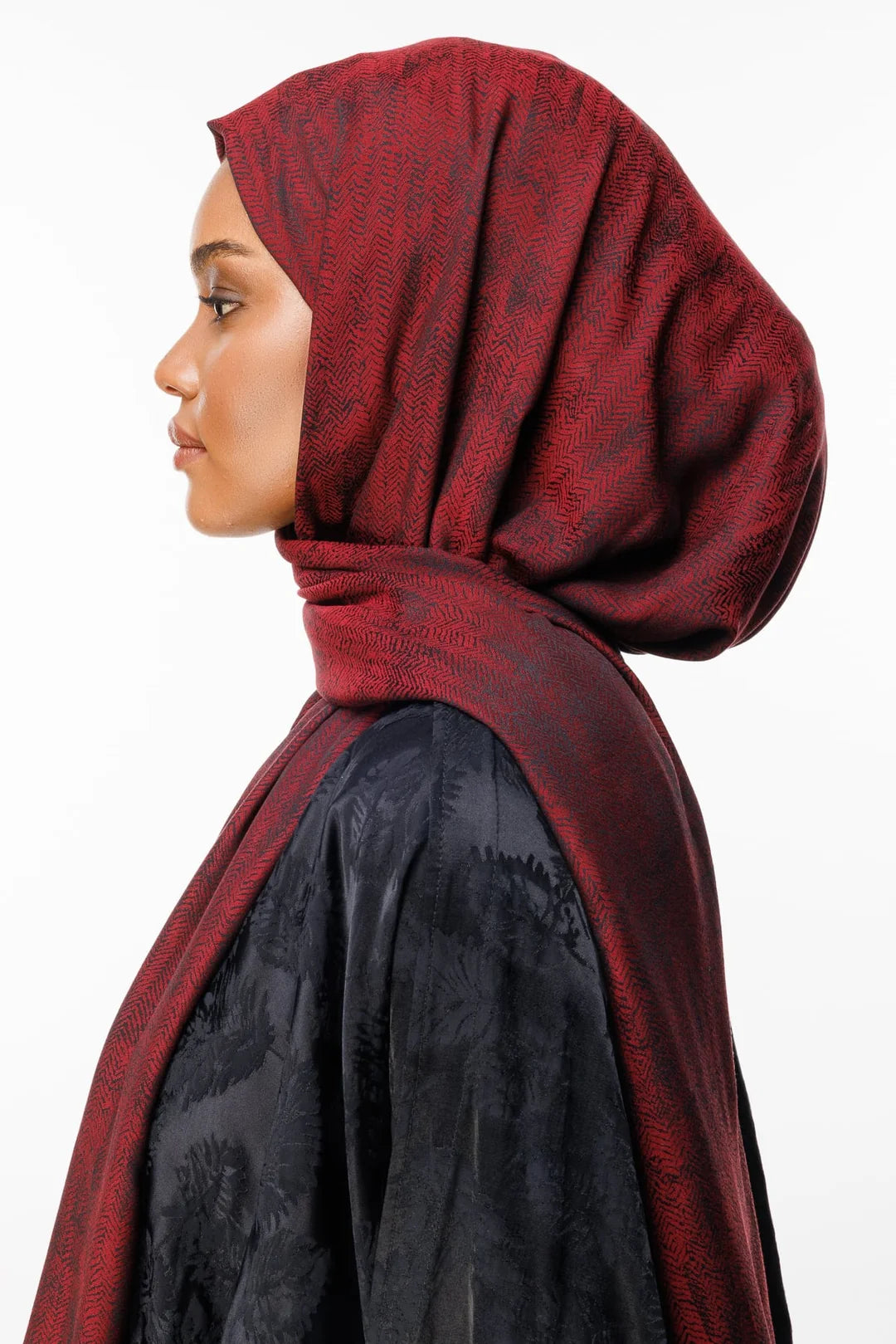 Sahra Desen Çift Taraflı Şal Siyah - Bordo