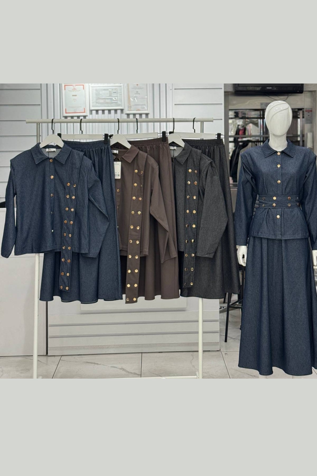 Dora Gold Düğmeli İkili Tok Takım