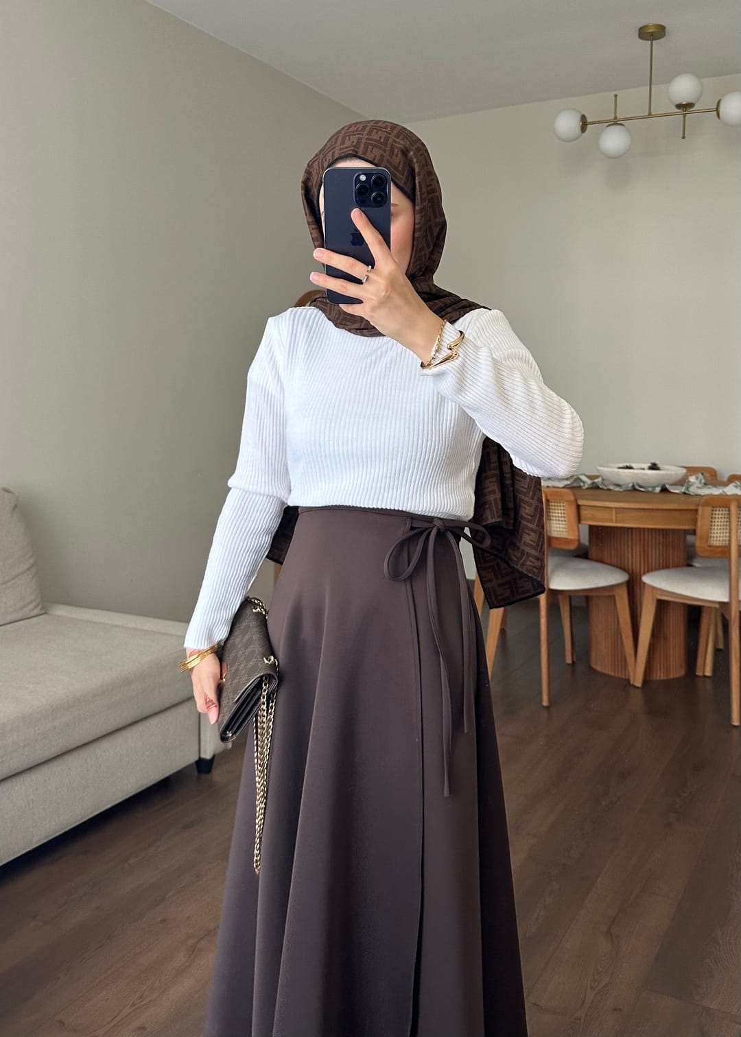 Yandan Bağlamalı Scuba Etek Acı Kahve