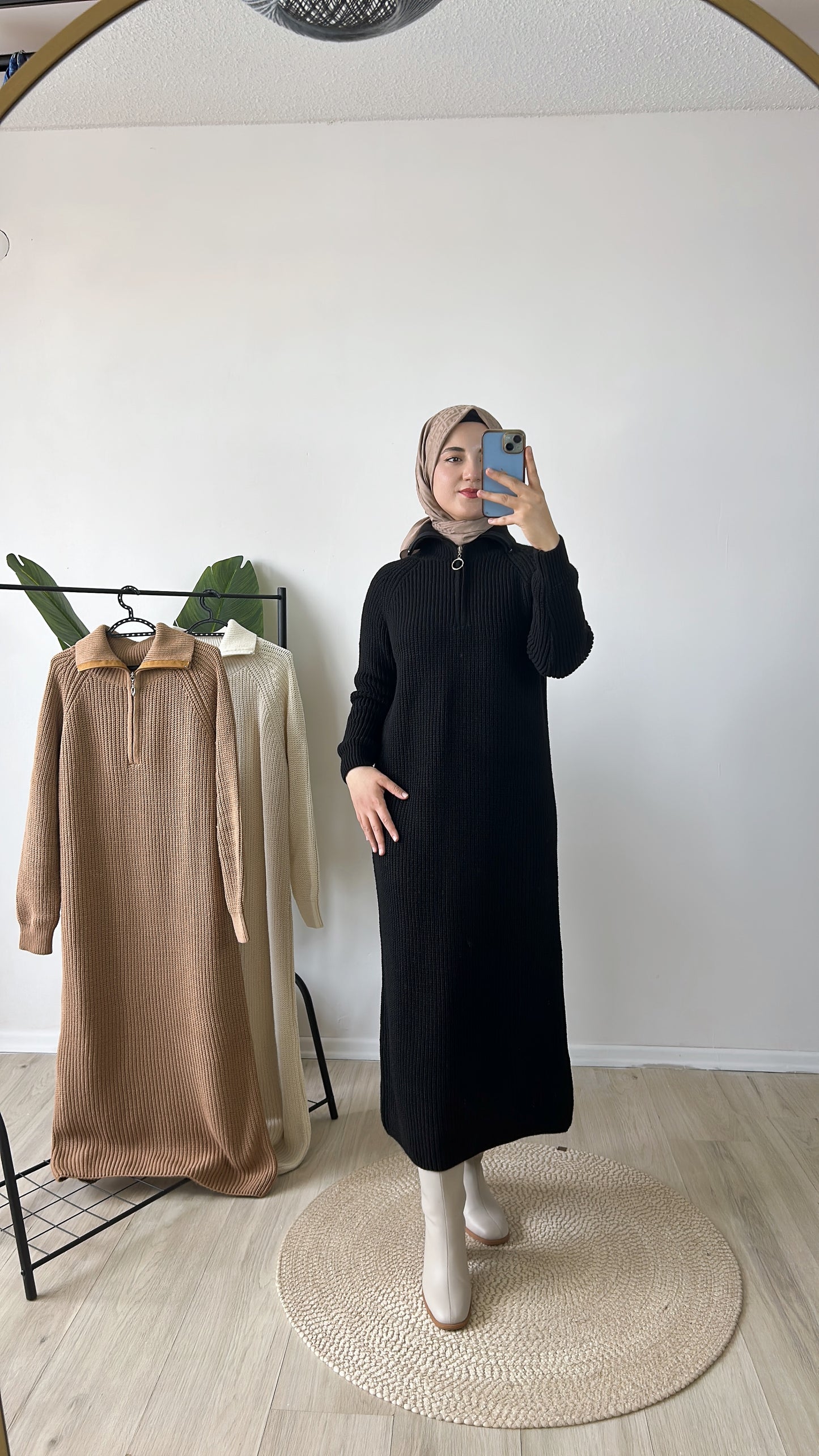 Fermuar Detaylı Triko Elbise Siyah