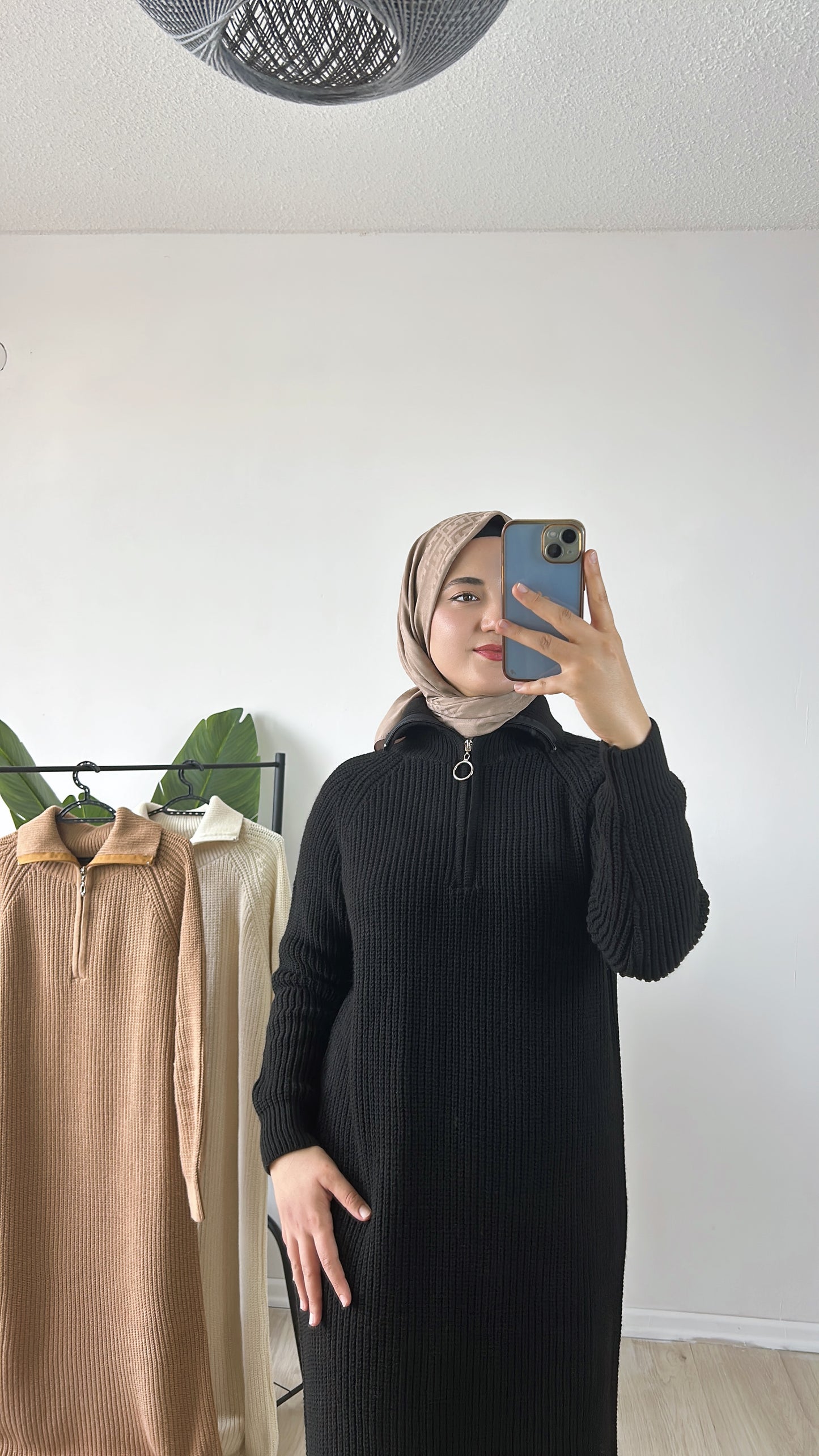 Fermuar Detaylı Triko Elbise Siyah