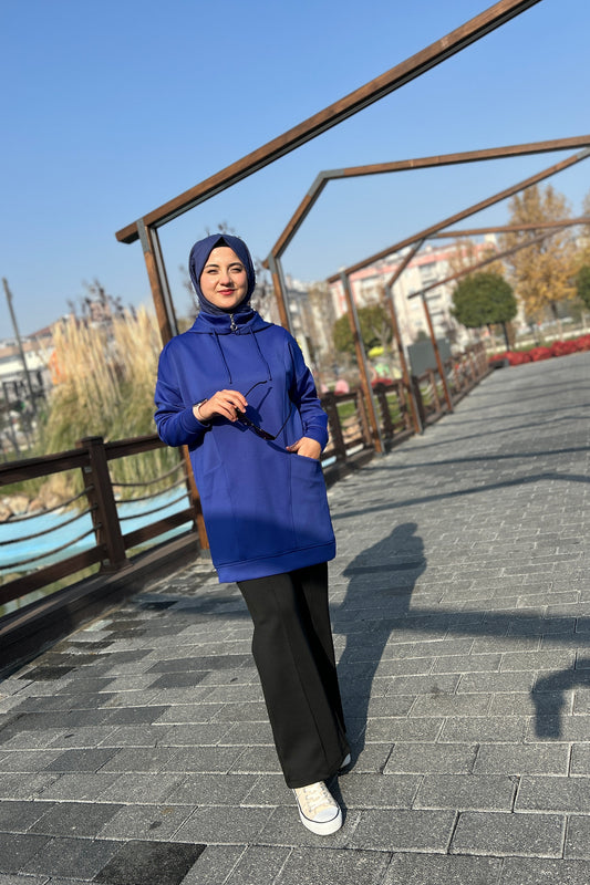 Scuba Sweat Pantolon Takım Saks Ve Siyah