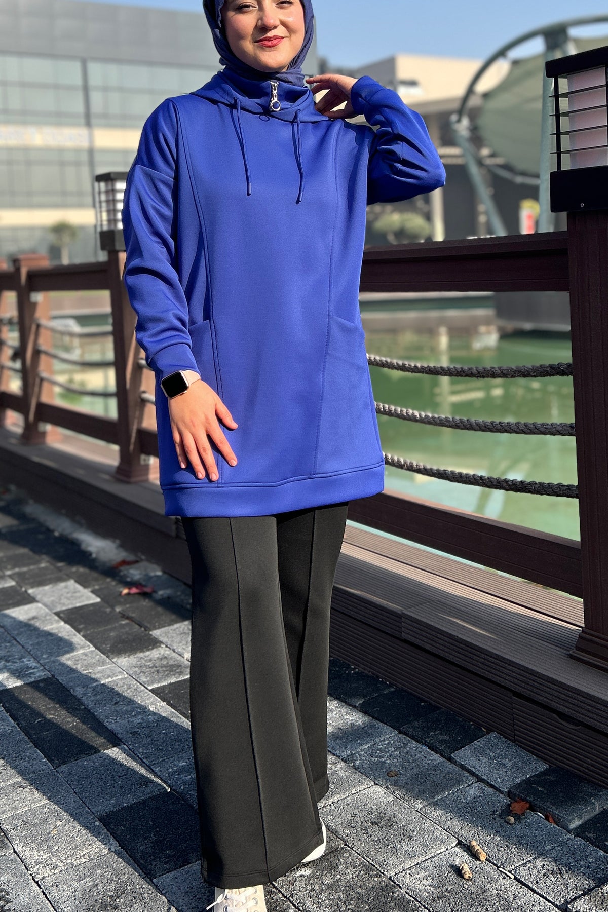 Scuba Sweat Pantolon Takım Saks Ve Siyah