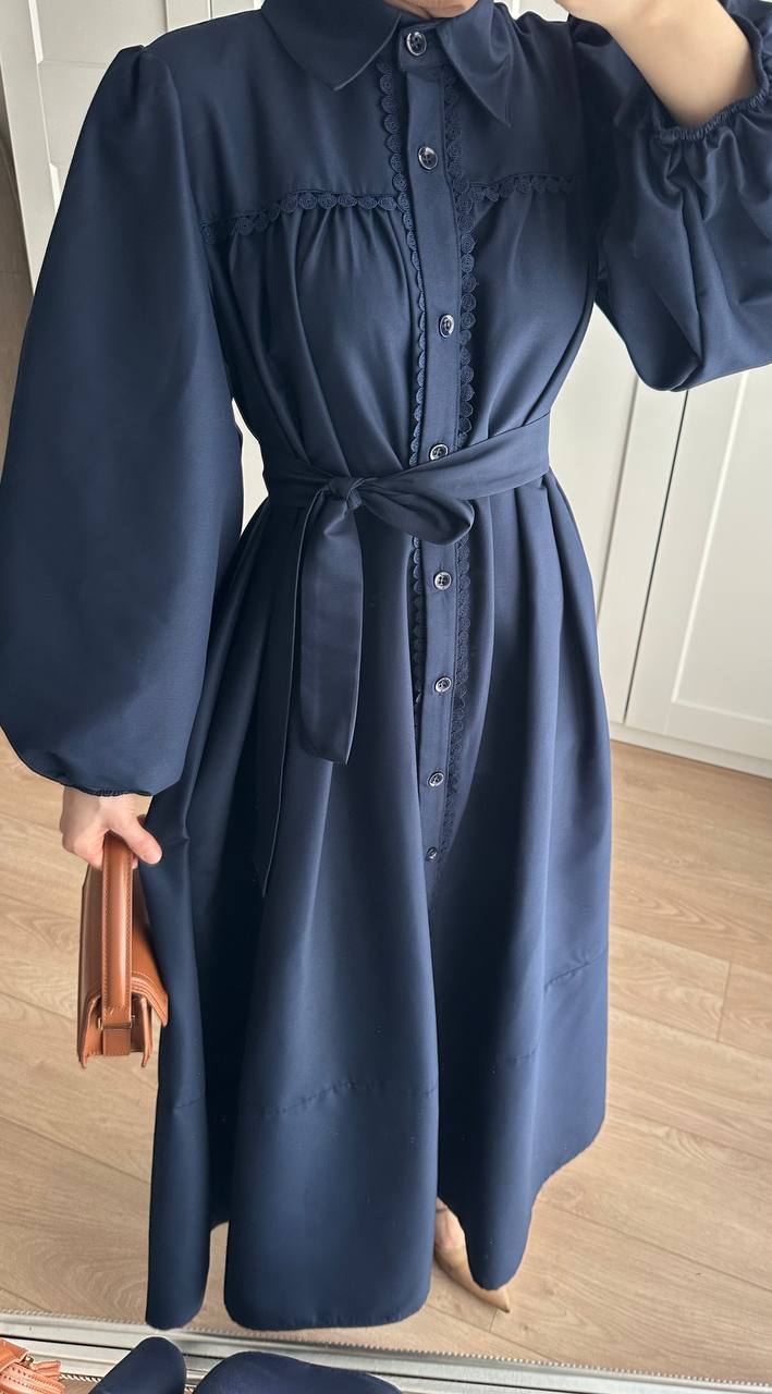 Lina Dantel Detaylı Kuşaklı Elbise