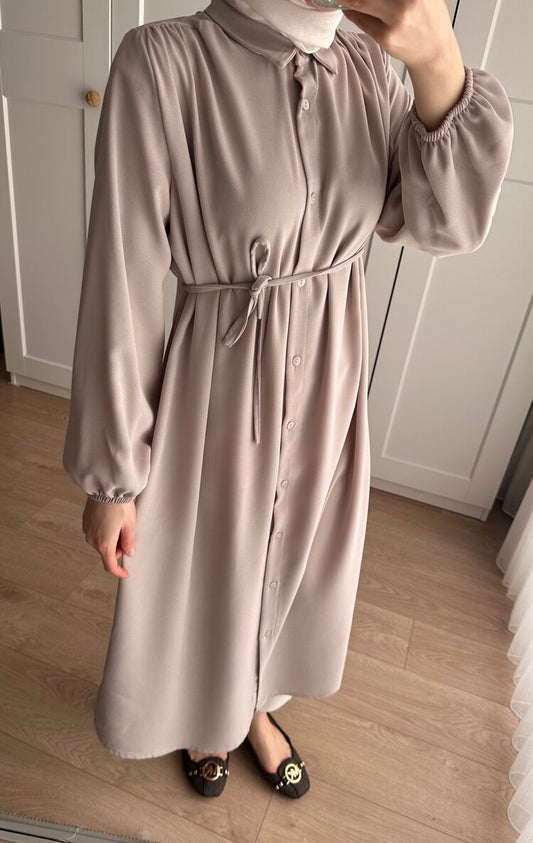 Elif İthal Krep Yırtmaçlı Tunik - Taş