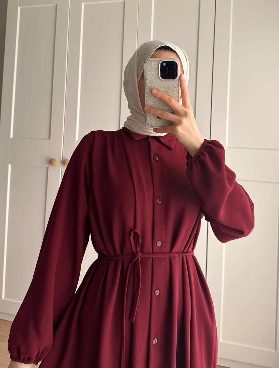 Elif İthal Krep Yırtmaçlı Tunik - Bordo