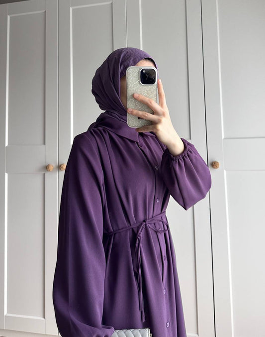 Elif İthal Krep Yırtmaçlı Tunik - Mürdüm