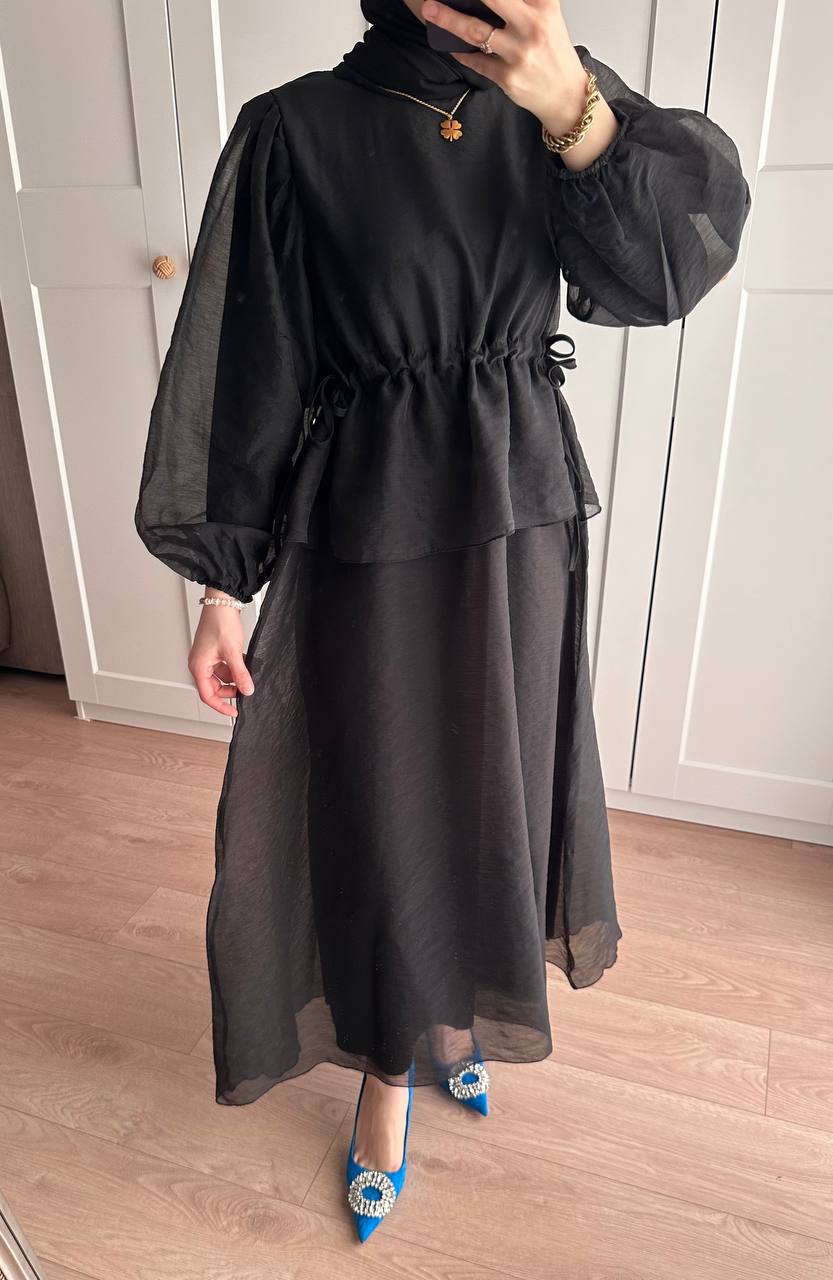 Manolya Organze Kumaş Elbise Siyah