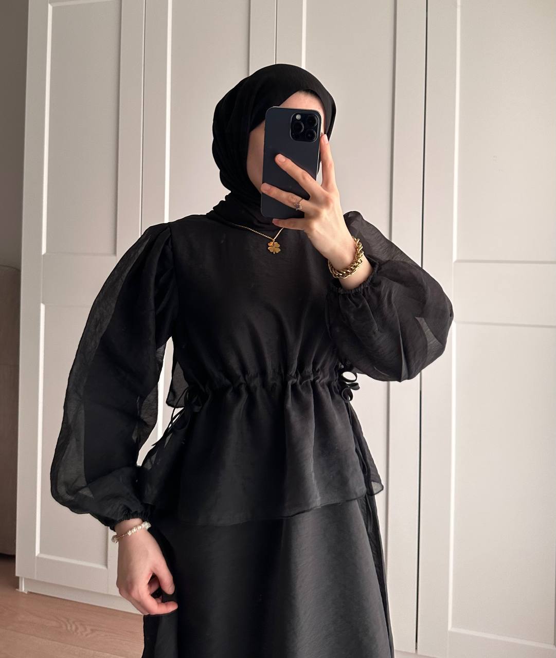 Manolya Organze Kumaş Elbise Siyah