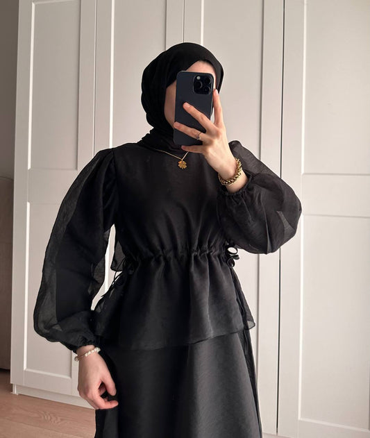 Manolya Organze Kumaş Elbise Siyah