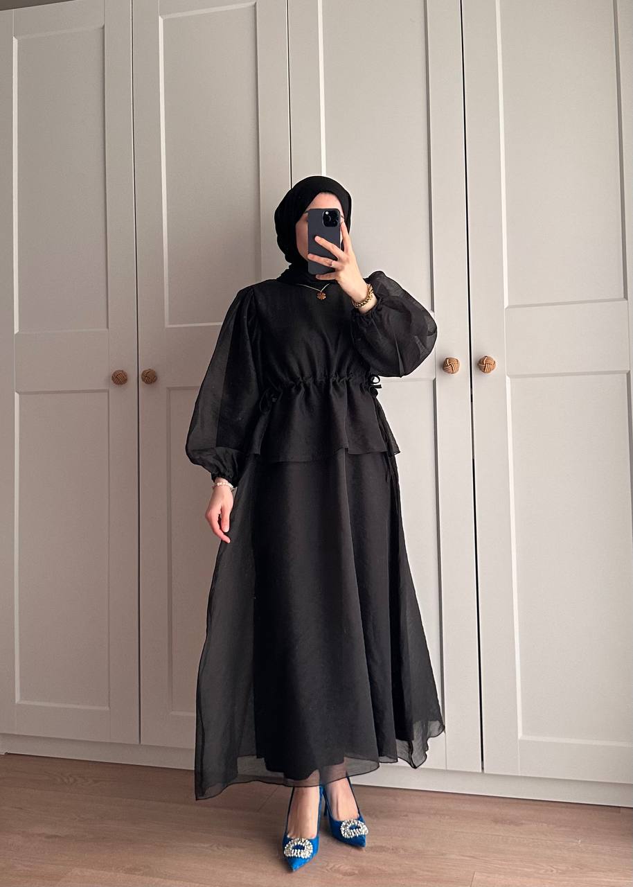 Manolya Organze Kumaş Elbise Siyah