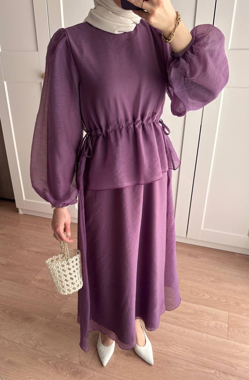 Manolya Organze Kumaş Elbise Lila