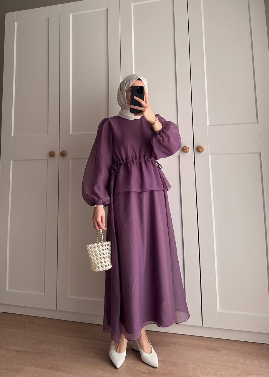 Manolya Organze Kumaş Elbise Lila