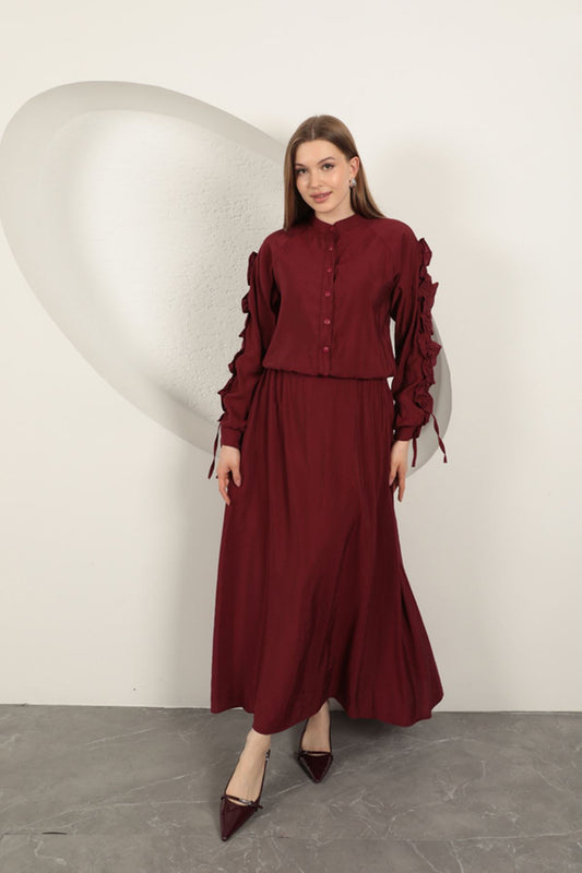 Modal Kumaş Kol Detaylı Takım-Bordo