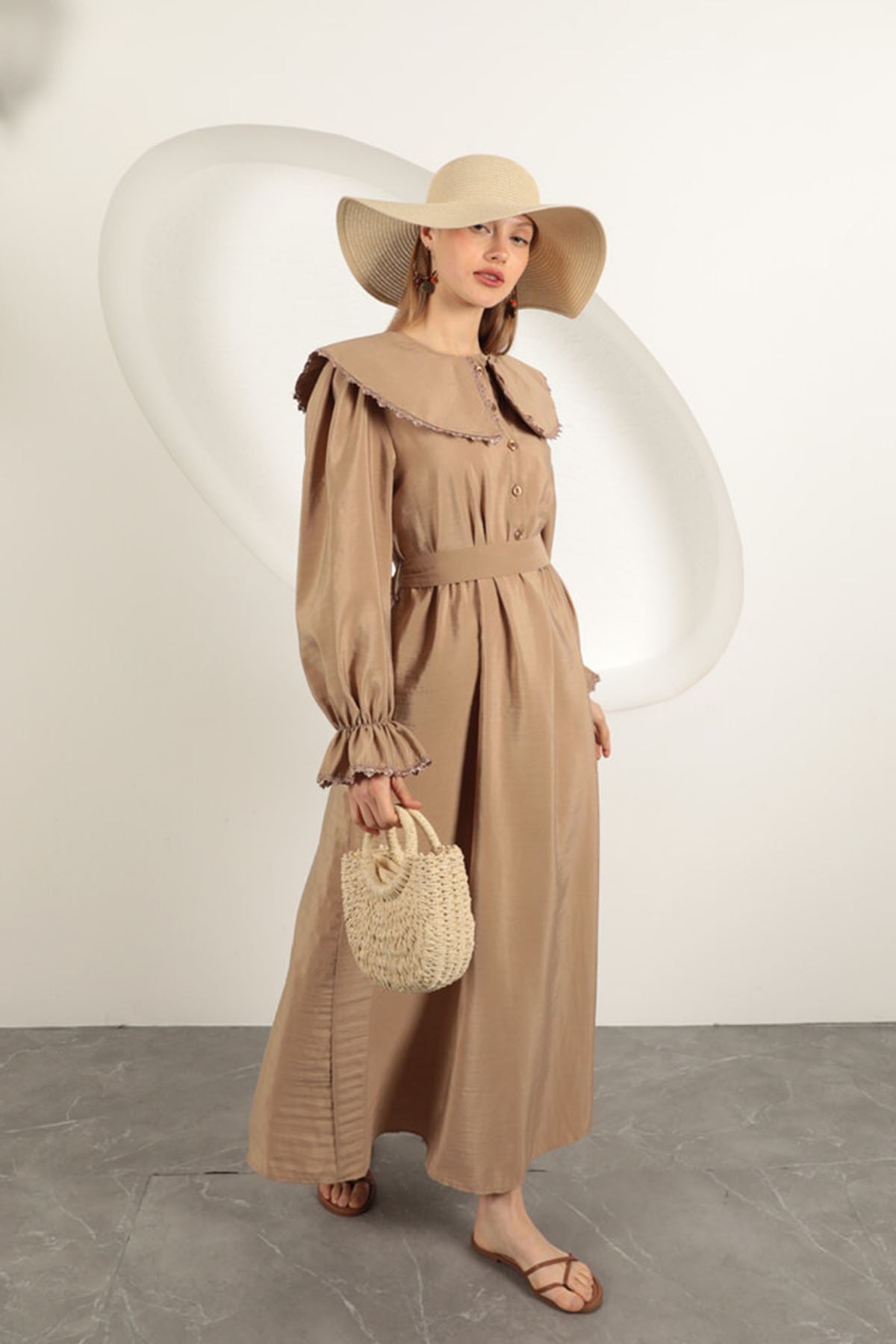 Modal Kumaş Dantelli Kadın Elbise-Vizon