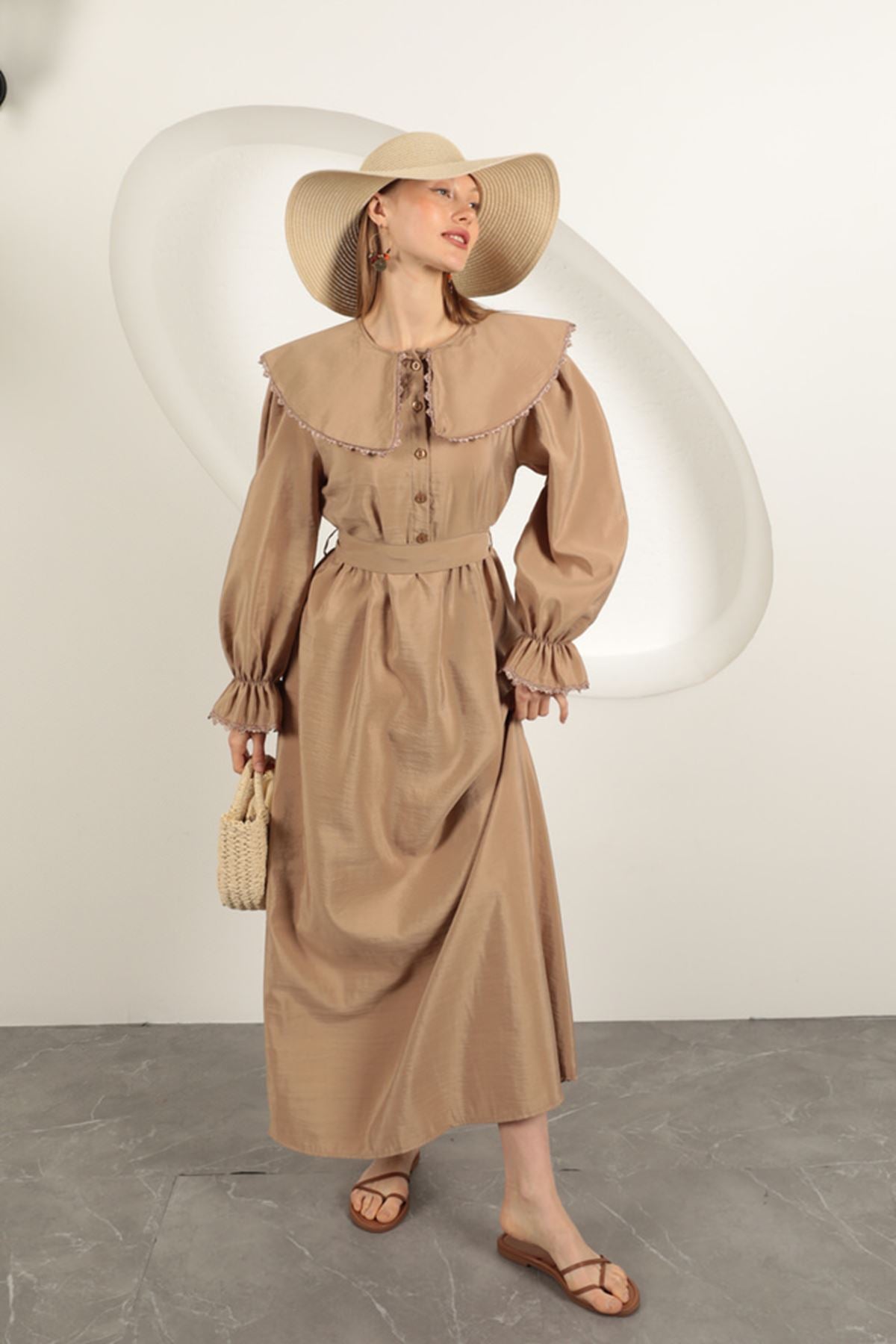 Modal Kumaş Dantelli Kadın Elbise-Vizon