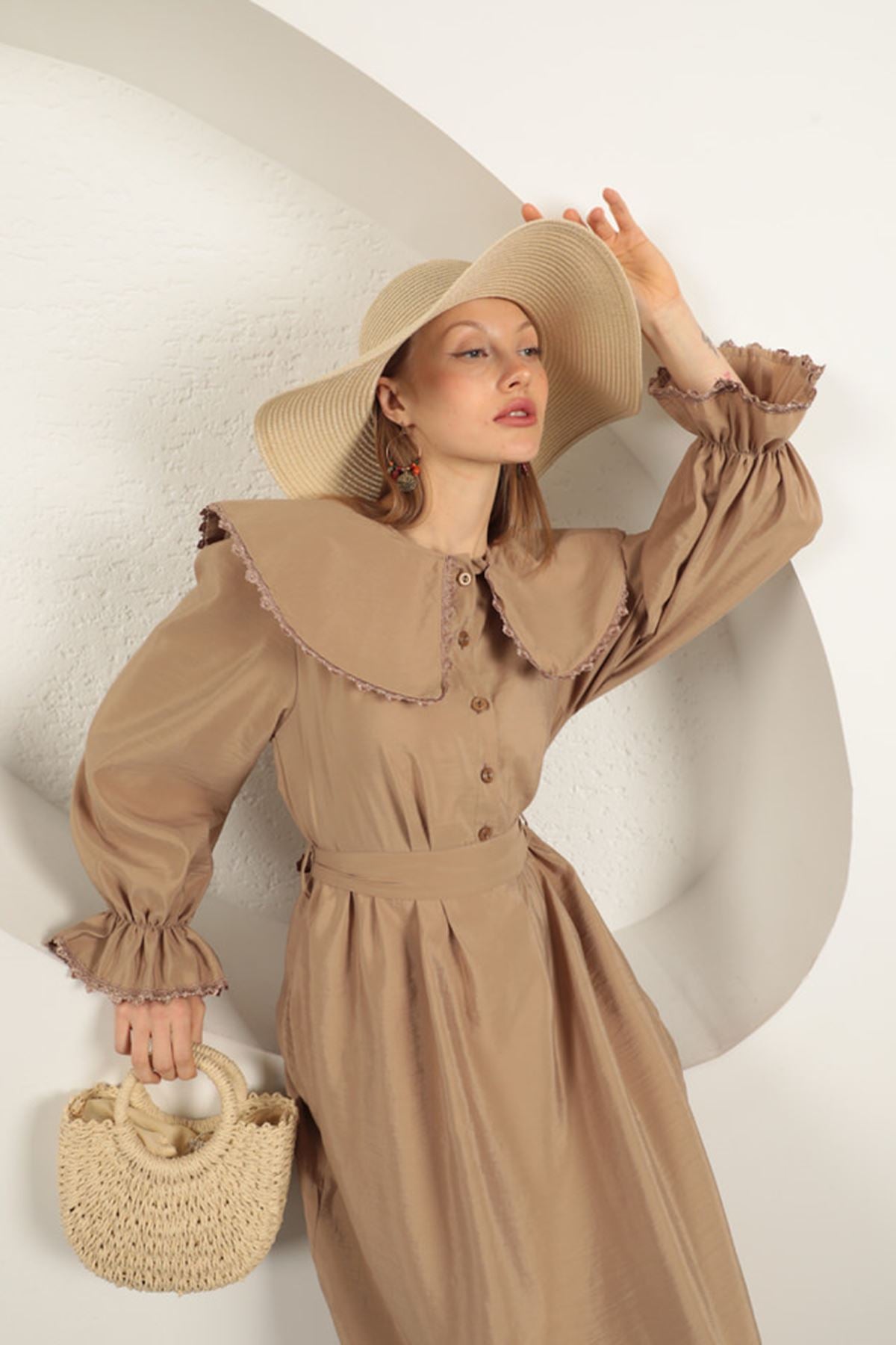 Modal Kumaş Dantelli Kadın Elbise-Vizon