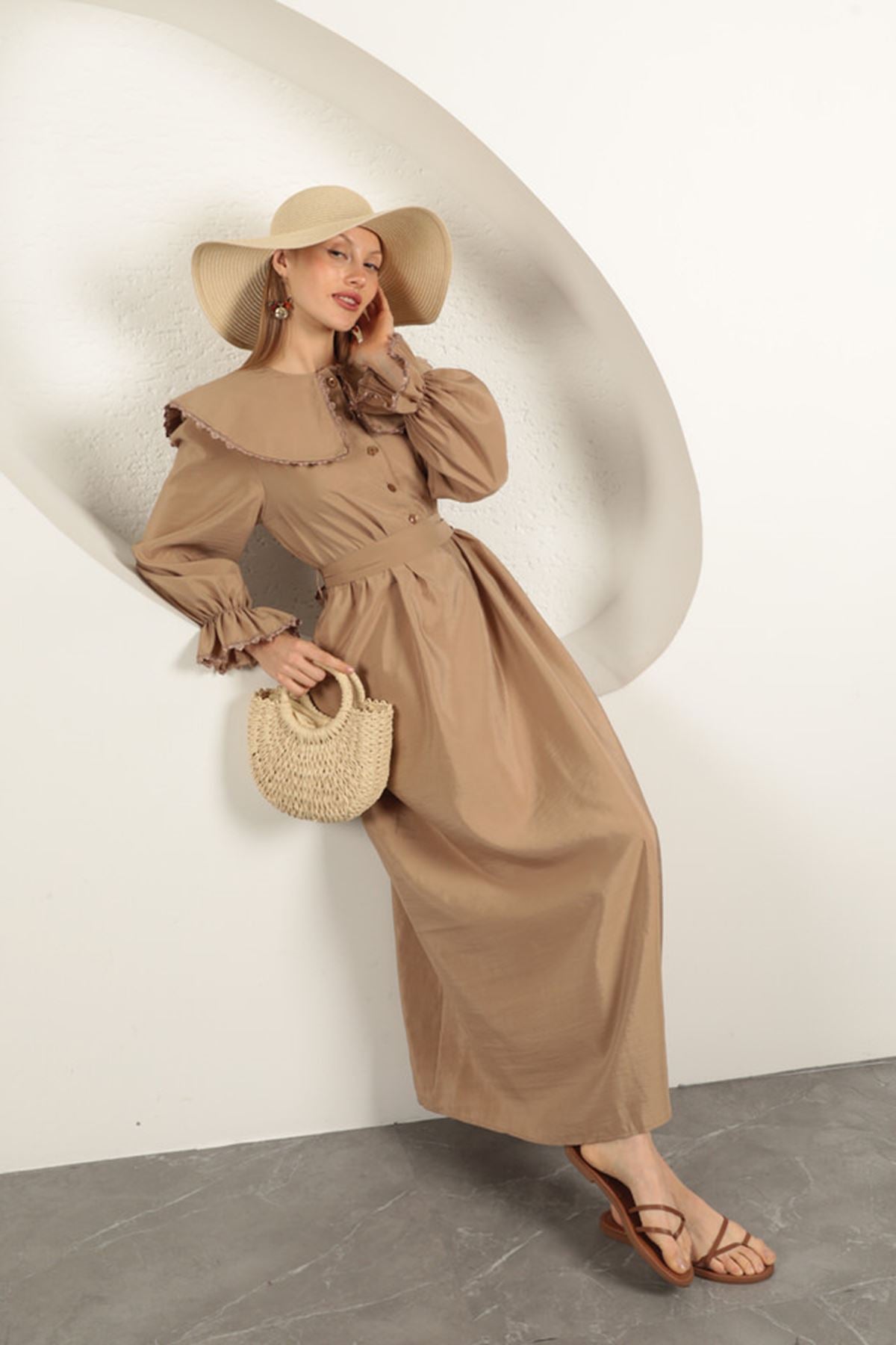 Modal Kumaş Dantelli Kadın Elbise-Vizon