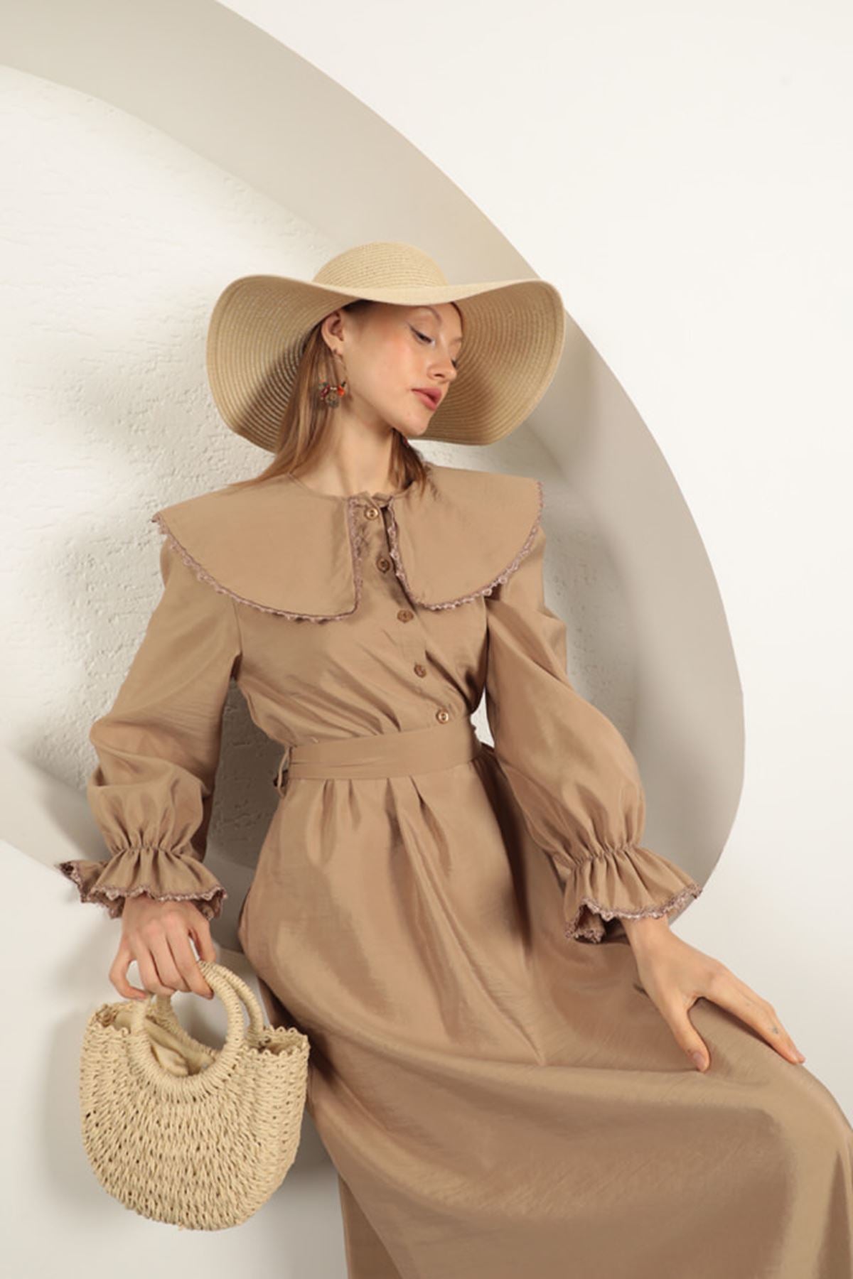 Modal Kumaş Dantelli Kadın Elbise-Vizon