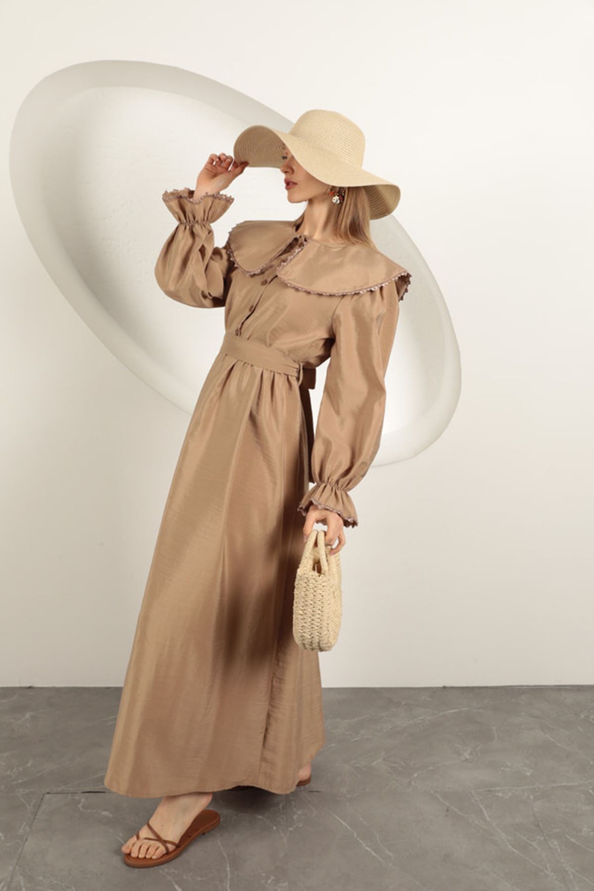 Modal Kumaş Dantelli Kadın Elbise-Vizon