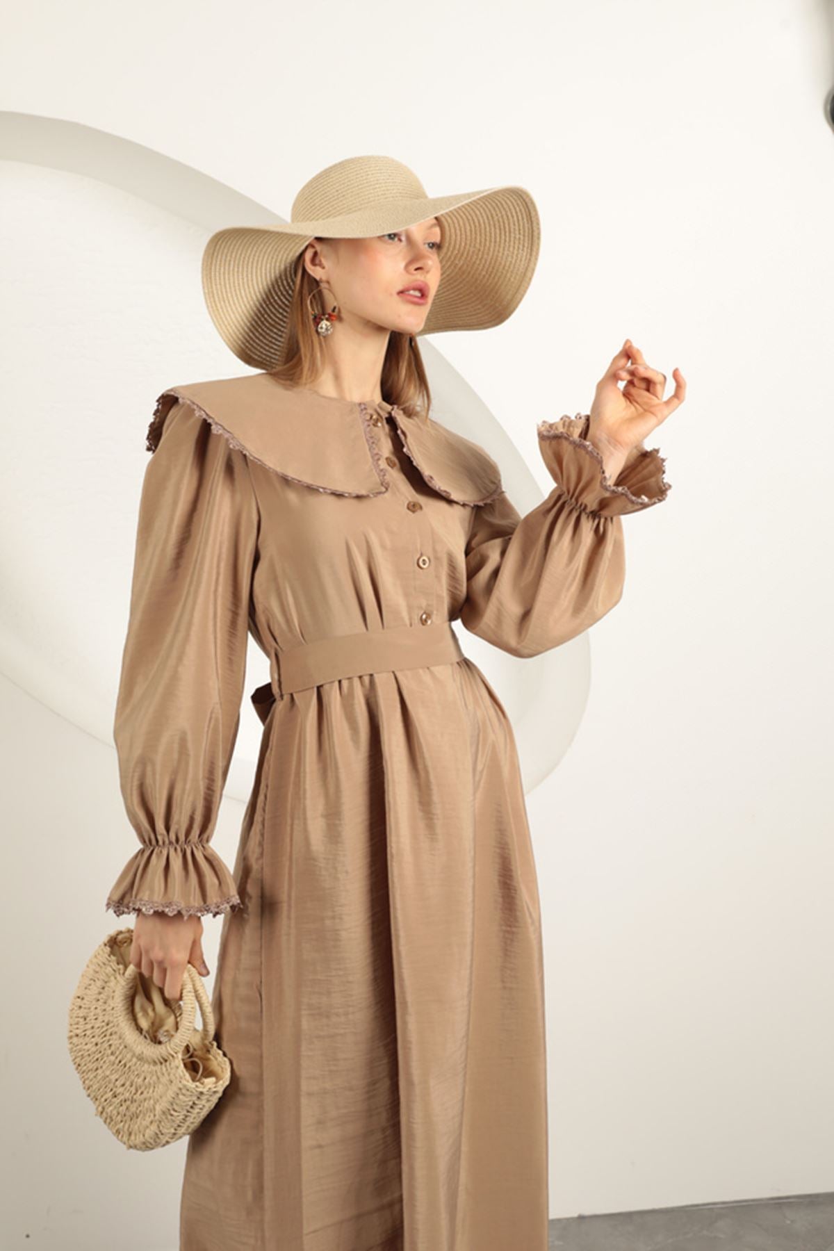 Modal Kumaş Dantelli Kadın Elbise-Vizon