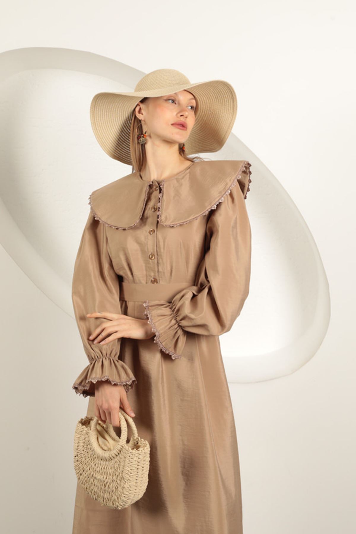 Modal Kumaş Dantelli Kadın Elbise-Vizon