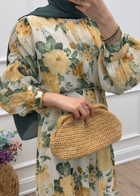 Lavinia Çiçek Desenli Şifon Elbise - Sarı