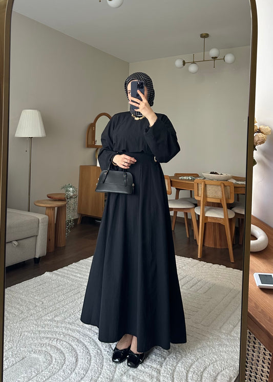 Wendy Poplin Kumaş Elbise - Siyah