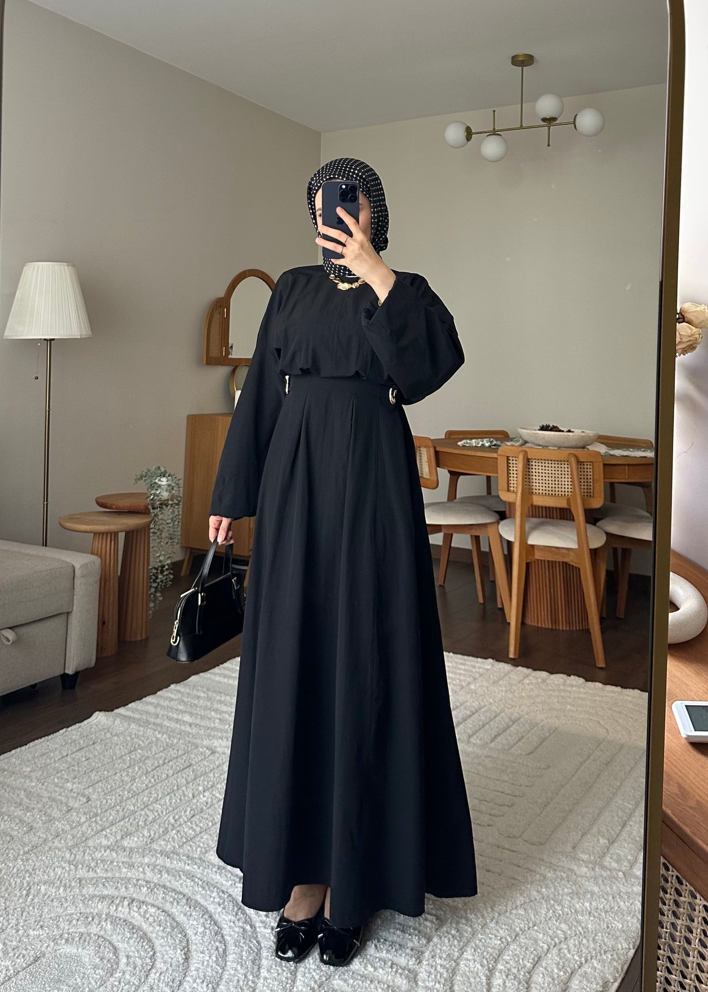 Wendy Poplin Kumaş Elbise - Siyah