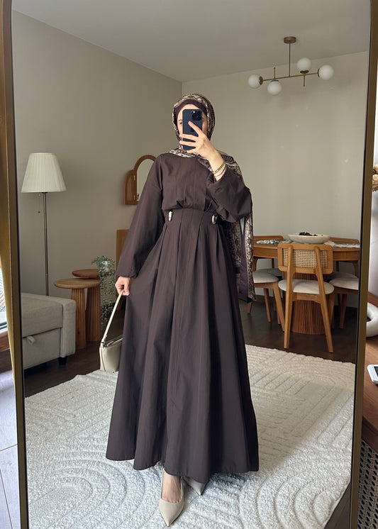 Wendy Poplin Kumaş Elbise - Acı Kahve