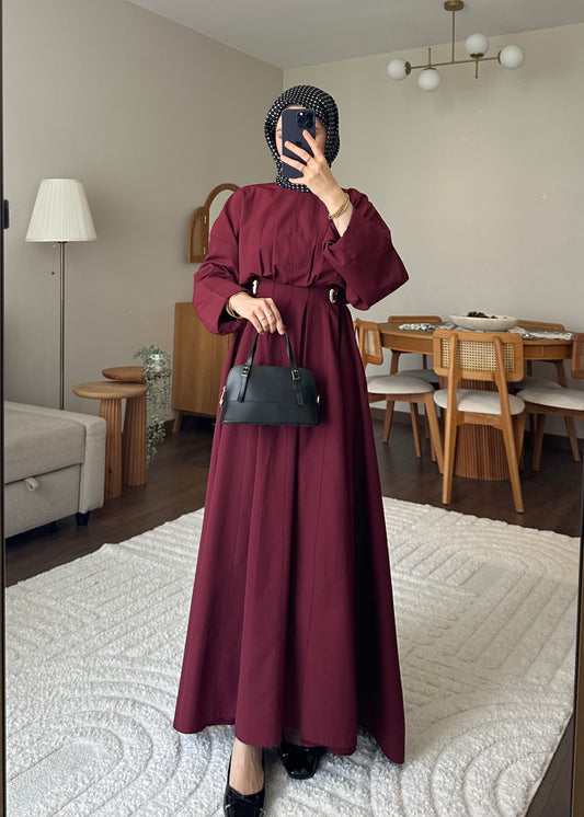Wendy Poplin Kumaş Elbise - Bordo