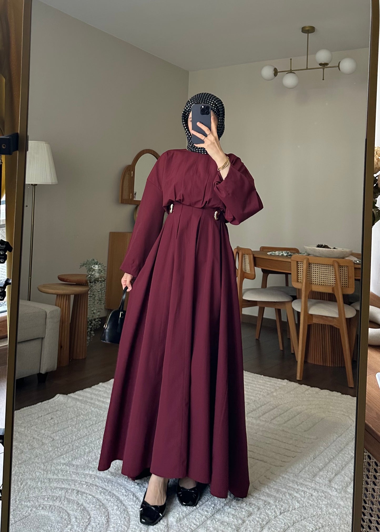 Wendy Poplin Kumaş Elbise - Bordo
