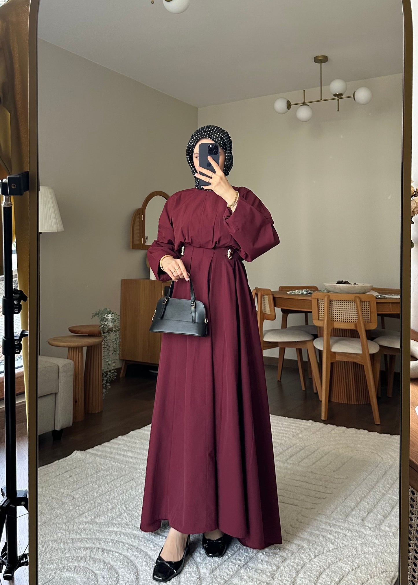 Wendy Poplin Kumaş Elbise - Bordo