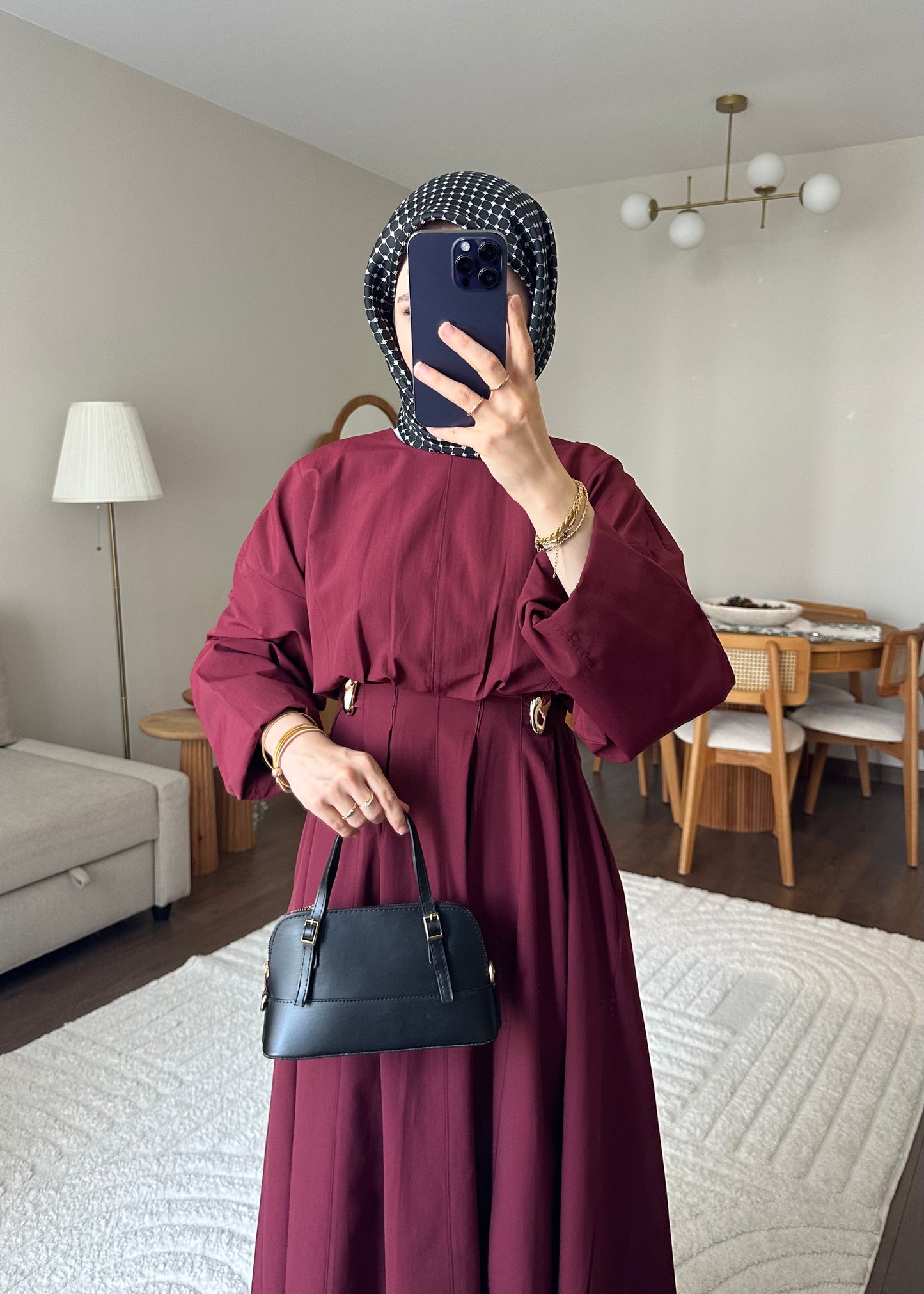 Wendy Poplin Kumaş Elbise - Bordo