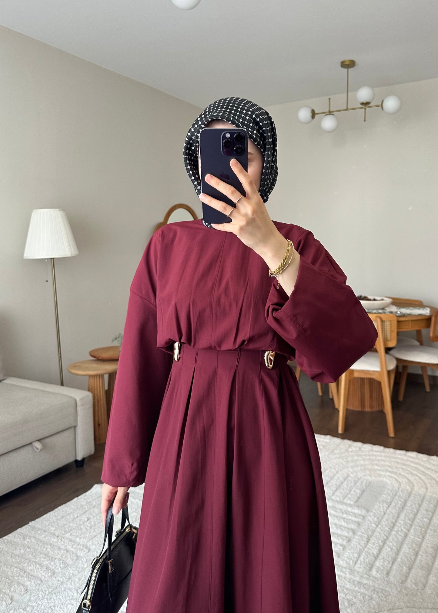 Wendy Poplin Kumaş Elbise - Bordo