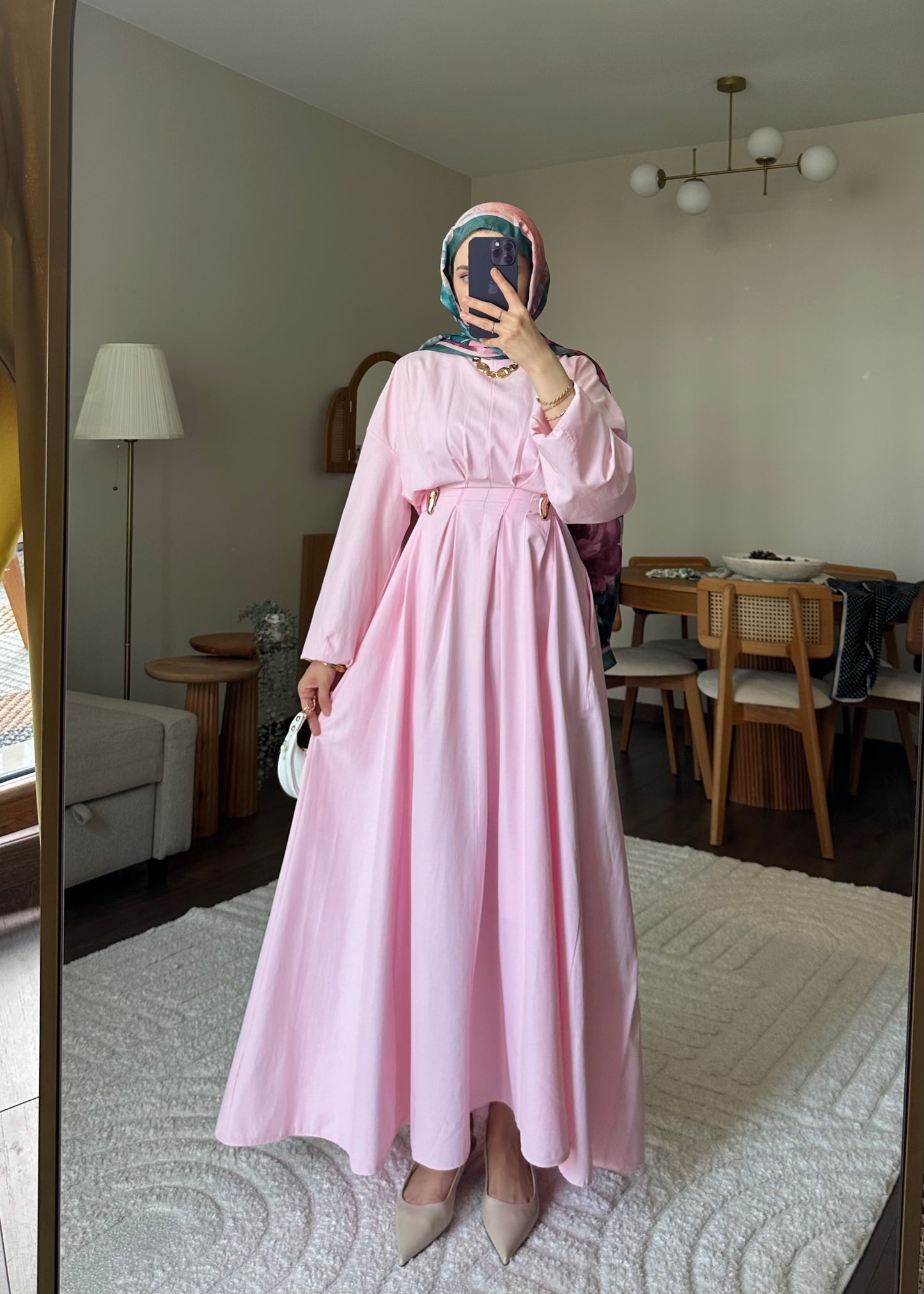 Wendy Poplin Kumaş Elbise - Pembe