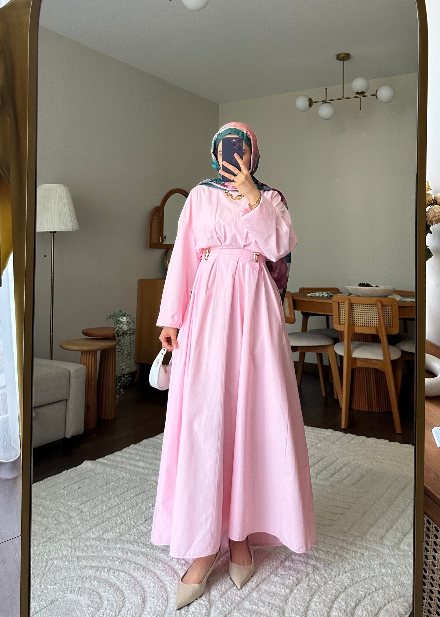 Wendy Poplin Kumaş Elbise - Pembe
