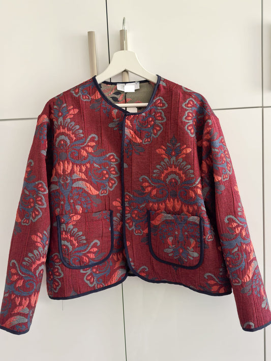 Liva Etnik Desenli Jakarlı Ceket - Bordo