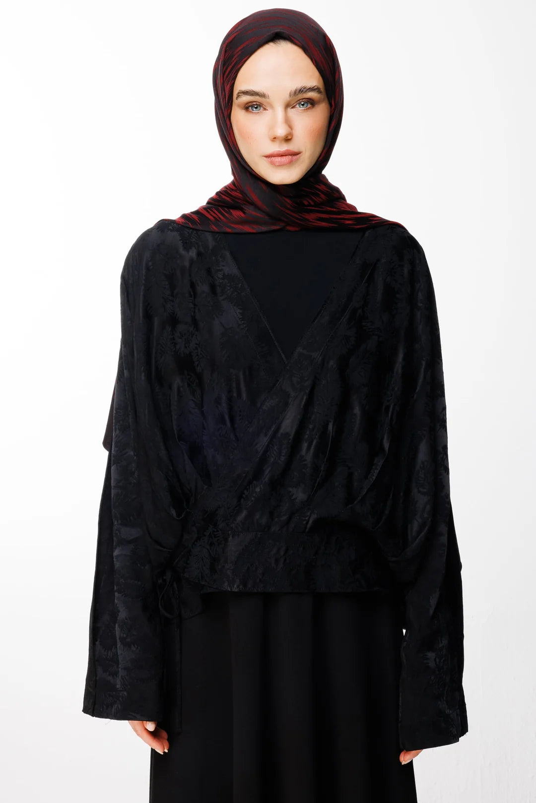 Selis Desen Çift Taraflı Şal Siyah - Bordo