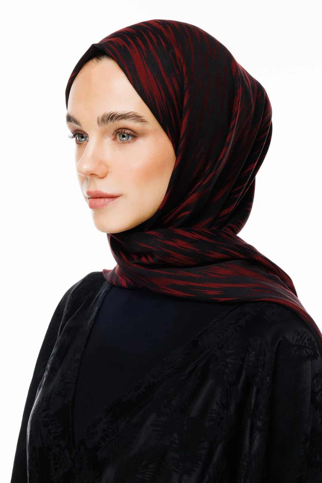 Selis Desen Çift Taraflı Şal Siyah - Bordo