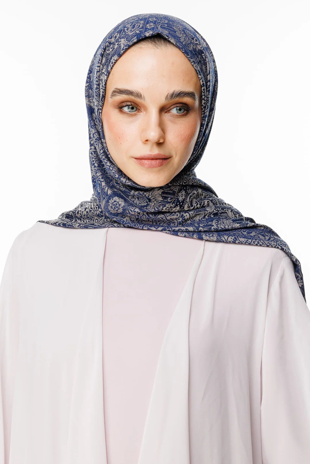 Henna Desen Çift Taraflı Şal Lacivert - Bej