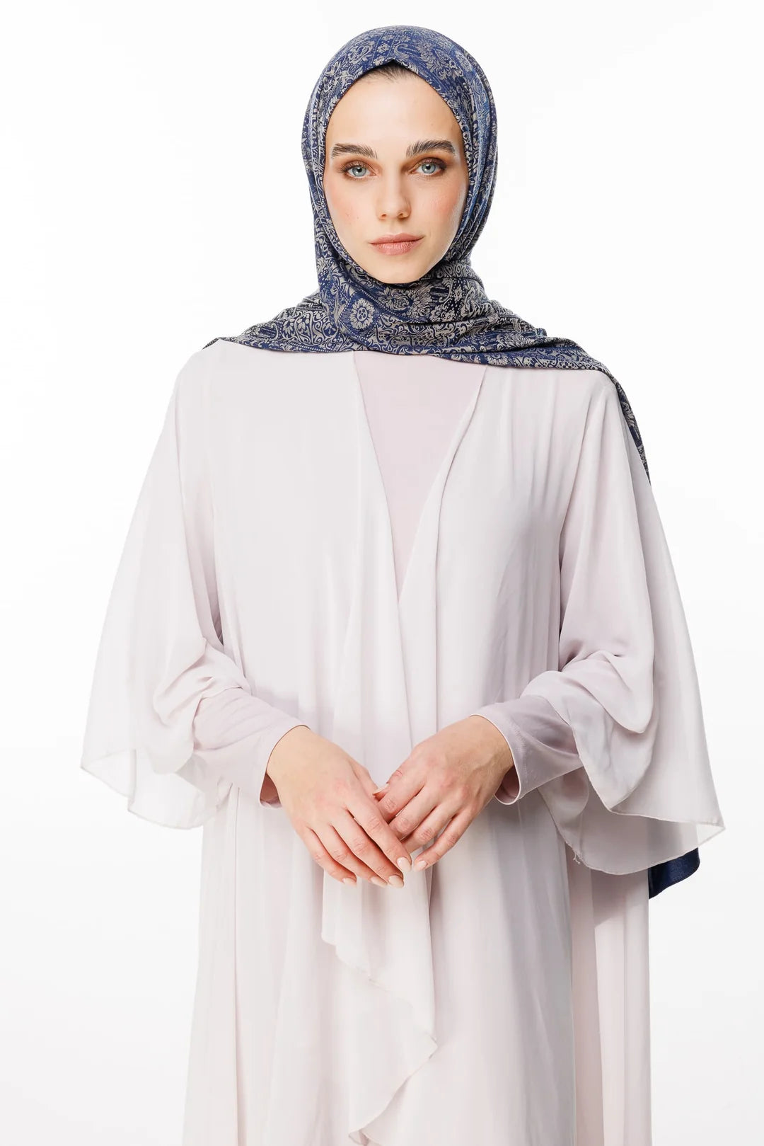 Henna Desen Çift Taraflı Şal Lacivert - Bej