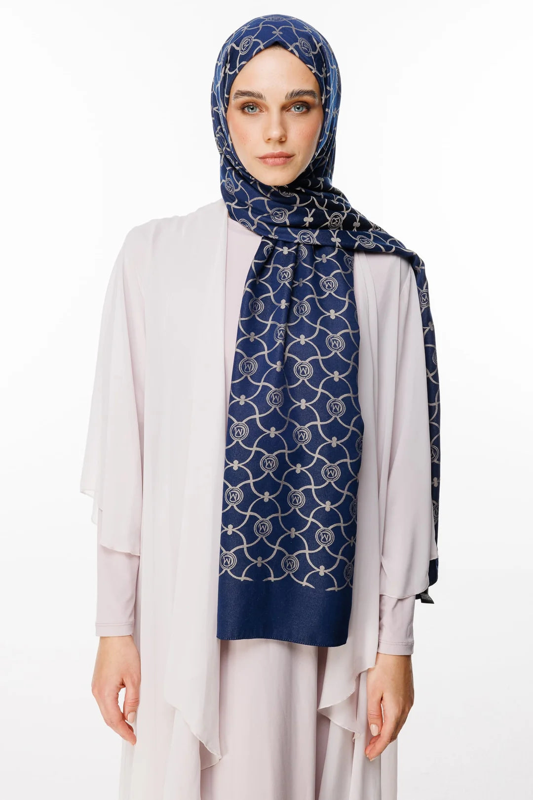 Marrakech Desen Çift Taraflı Şal Lacivert - Bej