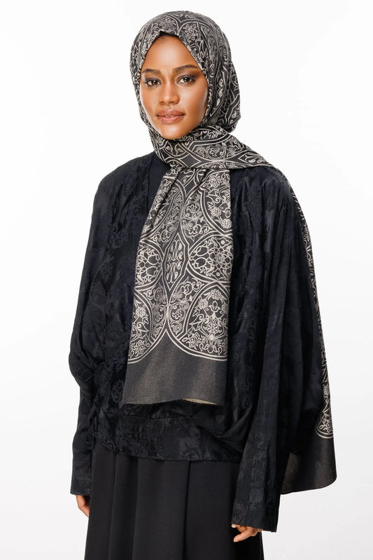 Morocco Desen Çift Taraflı Şal Bej - Siyah