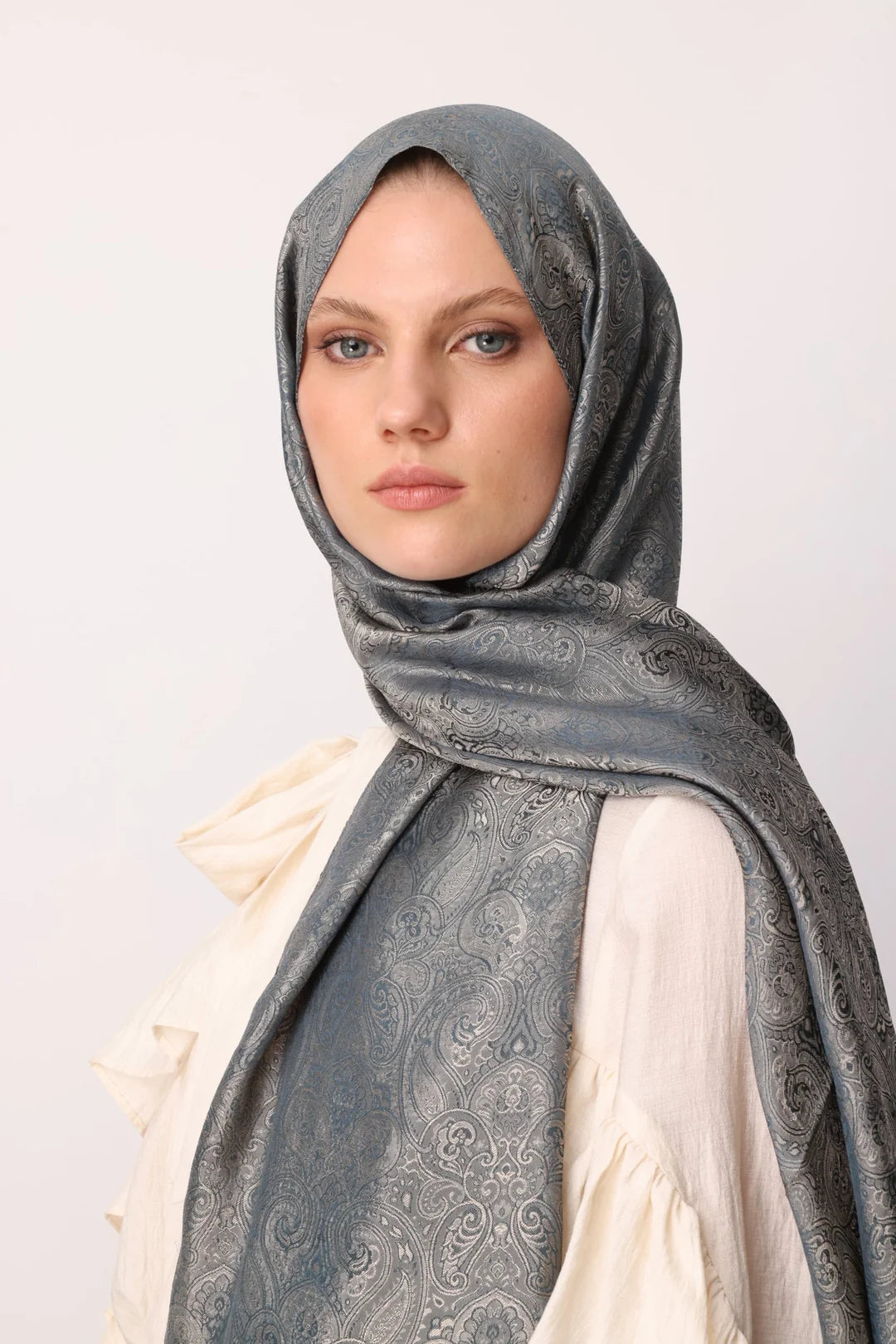 Moren Desen Shine Line Şal Petrol Mavisi - Bej