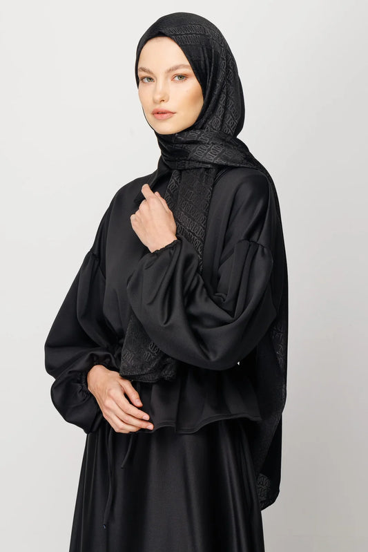 Forever Desen Parlak Jakar Şal Siyah