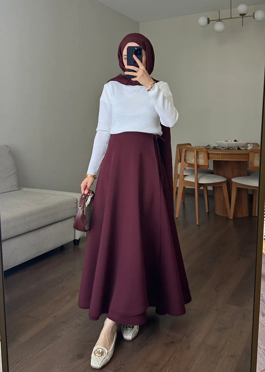 Yandan Bağlamalı Scuba Etek Bordo